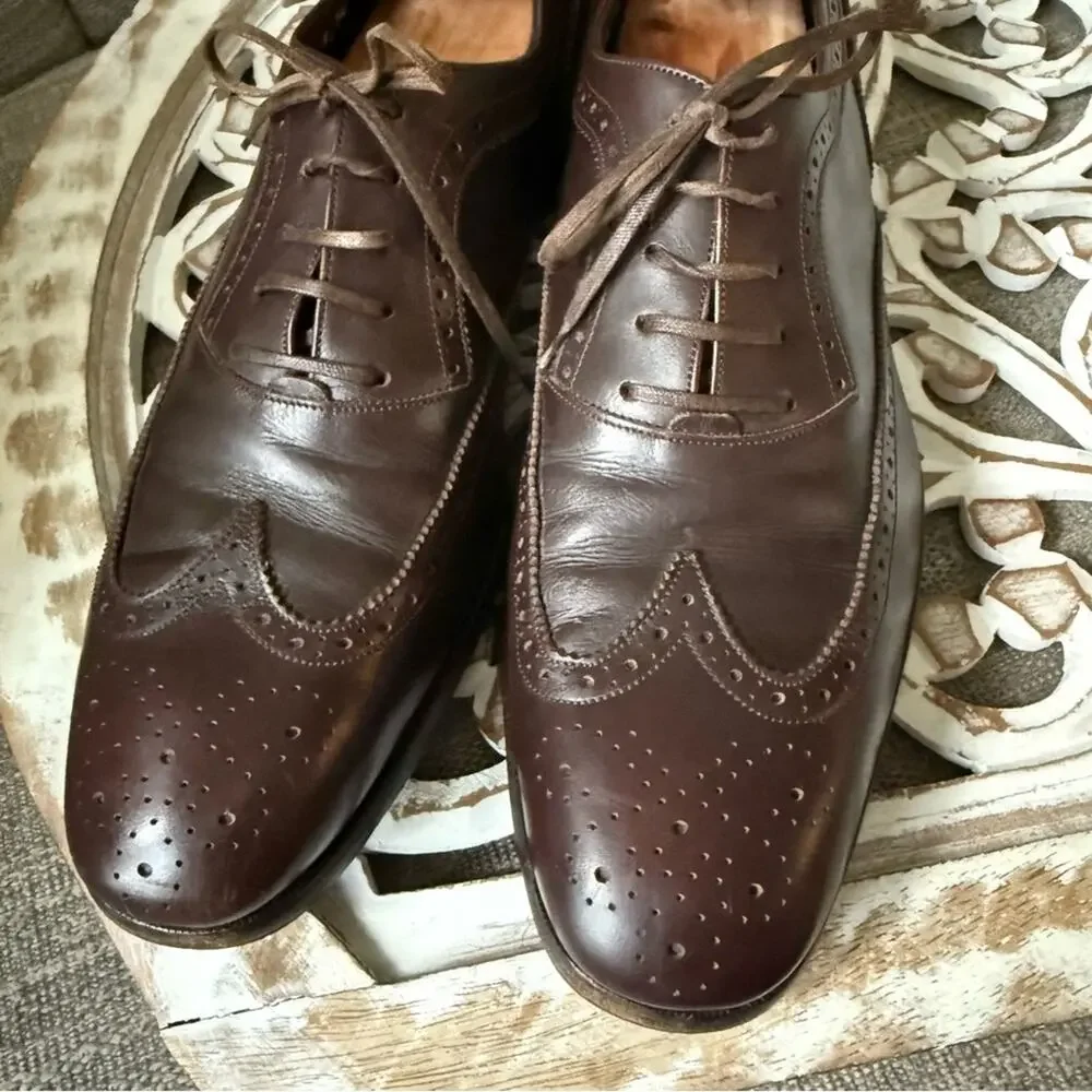 Salvatore Ferragamo Brown Leather Wingtip Oxford Shoes Men’s 10 D